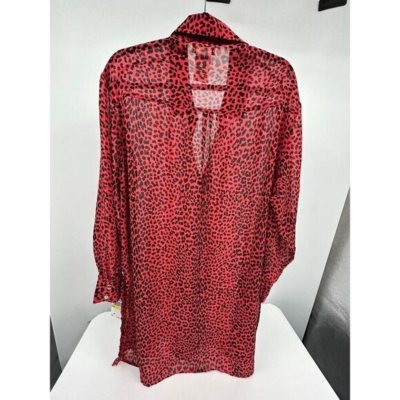 NWT MICHAEL Michael Kors MM29320 Animal Print Sheer Shirt Dress Button Front Med - Picture 4 of 10